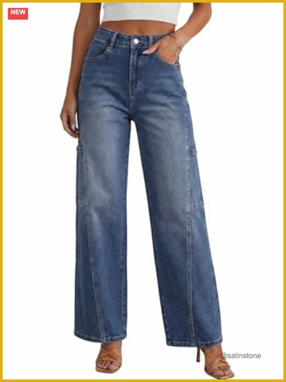 High Waisted Baggy Wide Leg Cargo Jeans Loose Cotton Denim Pants Pockets